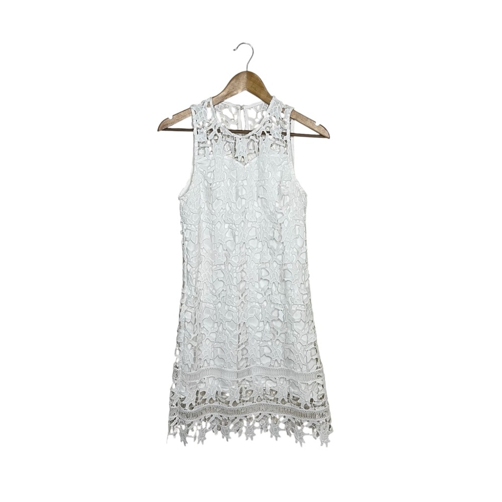 Francesca's White Lace Sheath Dress S Eyelet Floral Feminine Sleeveless Delicate